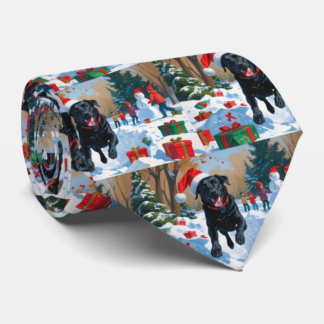 Cravate Scène de Noël du Labrador noir (Roulé)