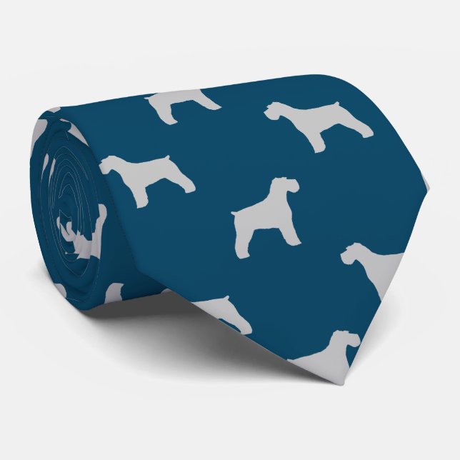 Cravate Schnauzer Chien Silhouettes Motif gris et bleu (Roulé)