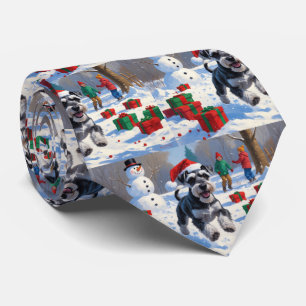 Cravate Schnauzer coule en neige avec le Casquette de Noël