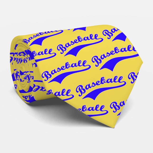 Cravate Script Baseball en bleu (Roulé)