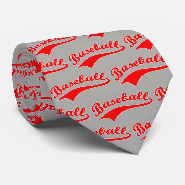 Cravate Script De Baseball En Rouge (Roulé)