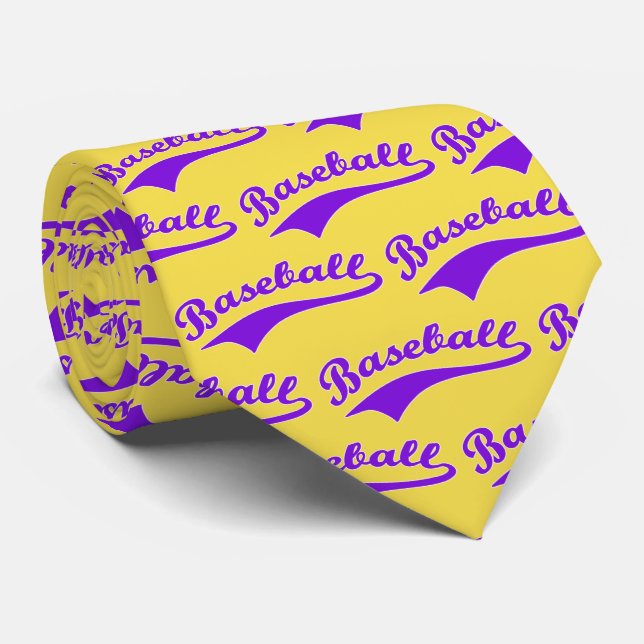 Cravate Script De Baseball En Violet (Roulé)