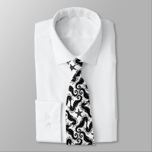 Cravate Seahorse et Starfish - Motif noir et blanc