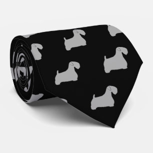 Cravate Sealyham Terrier Silhouettes Motif noir et gris