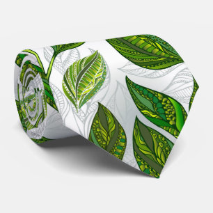 Cravate Seamless Pattern with Green Tea Leaves