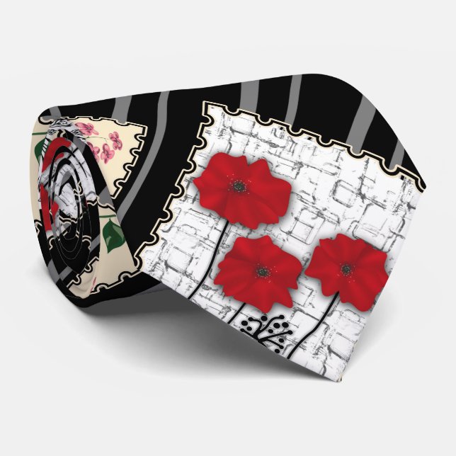Cravate Seamless retro vintage patchwork quilting poppies (Roulé)