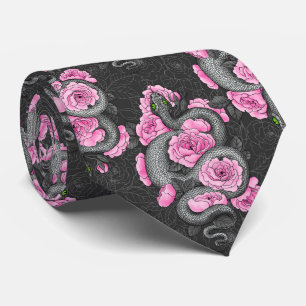 Cravate Serpents et roses roses