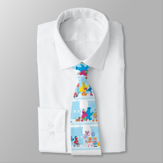 Cravate Sesame Pals Marcher Le Long De Sesame Street Motif (Attaché)
