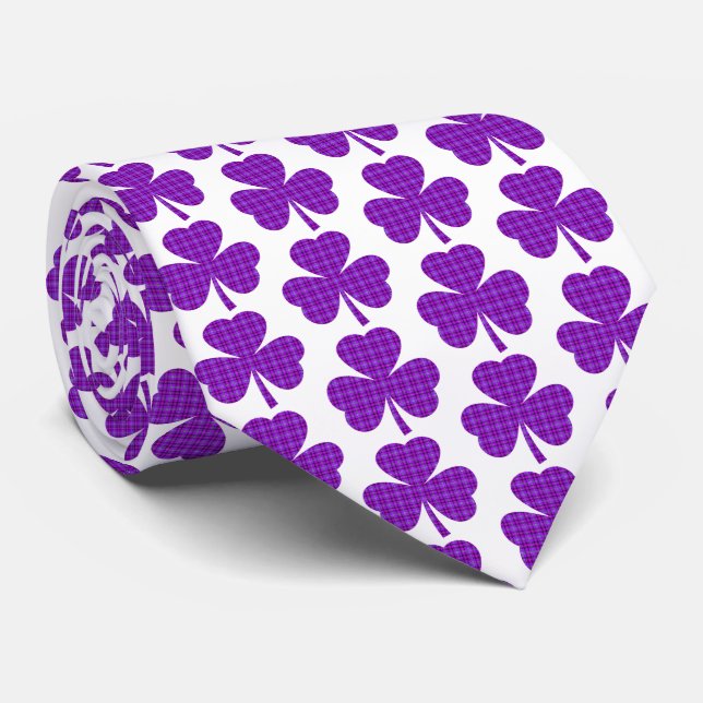 Cravate Shamrock Shape Plaid Purple Neck Tie (Roulé)