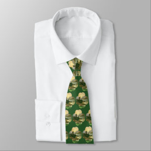 Cravate Shamrock vintage Lucky Gold avec château irlandais