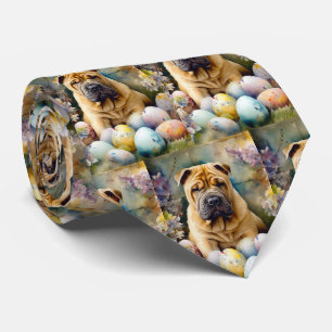 Cravate Shar Pei Chien avec Oeufs de Pâques Vacances