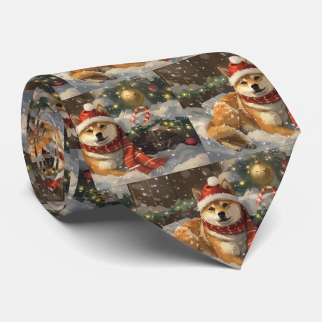Cravate Shiba Inu Chien Festive de Noël (Roulé)