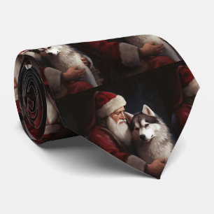 Cravate Sibérien Husky avec Noël Festif du Père Noël