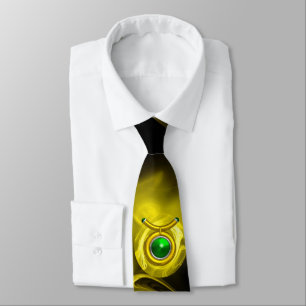 CRAVATE SIGNE TAURUS ZODIAC, ROSE FRACTAL JAUNE EN NOIR