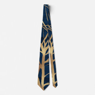 Cravate Silhouette Arbre d'Or moderne Design bleu minimal