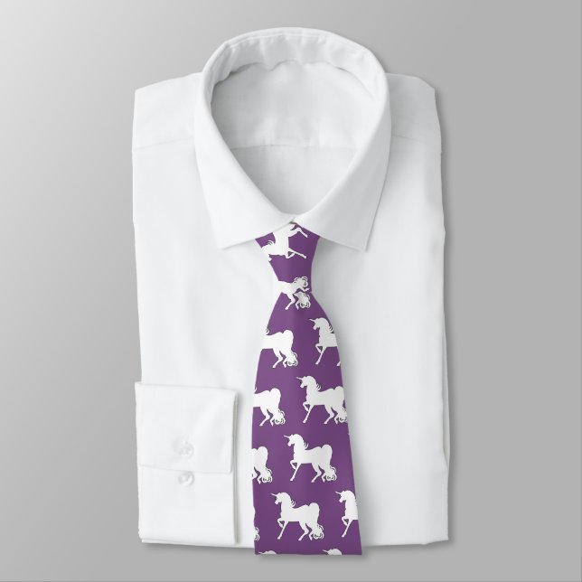Cravate Silhouette Unicorne Blanche (Attaché)