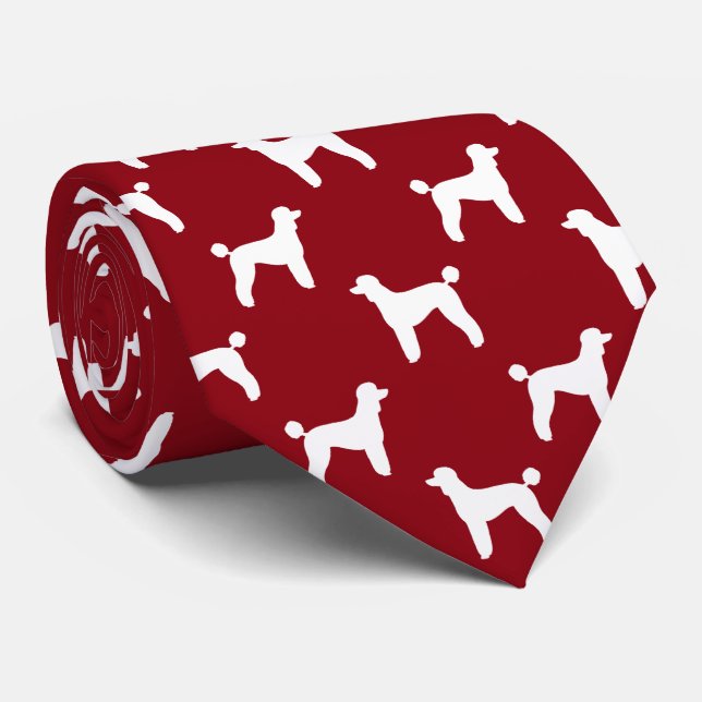 Cravate Silhouettes de caniche standard Motif blanc et rou (Roulé)