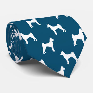 Cravate Silhouettes de chien de Basenji Motif Bleu et blan