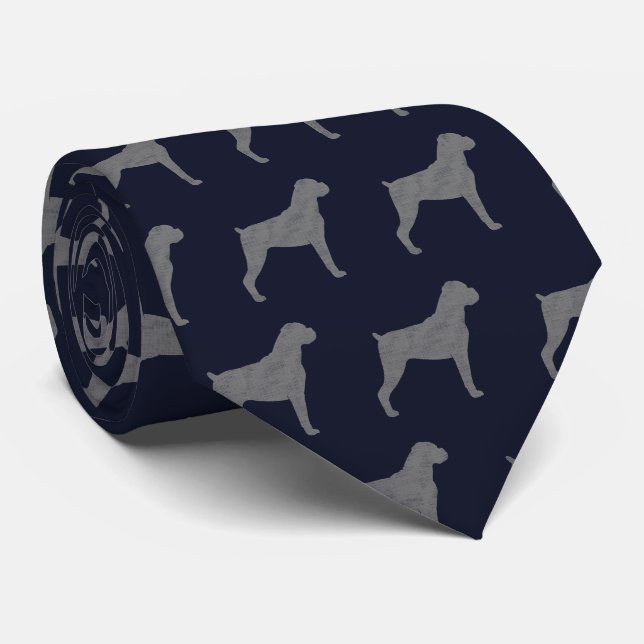 Cravate Silhouettes de chien de boxe Motif bleu et gris (Roulé)
