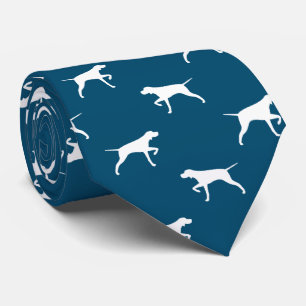 Cravate Silhouettes de chien de pointer Motif bleu et blan