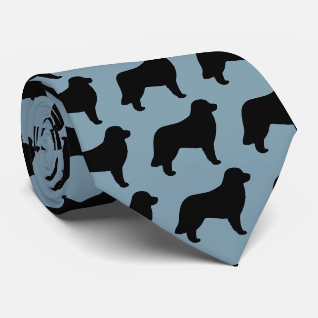 Cravate Silhouettes de chien Leonberger Motif bleu et noir (Roulé)