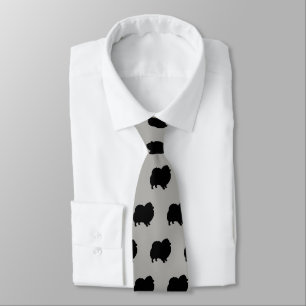 Cravate Silhouettes de Poméranie noire gris Motif