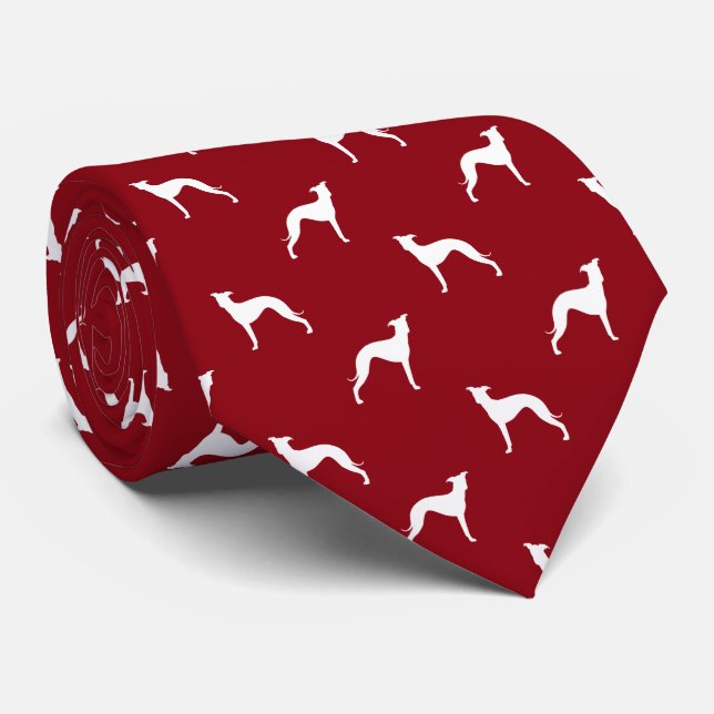 Cravate Silhouettes italiennes Greyhound Rouge et Blanc (Roulé)
