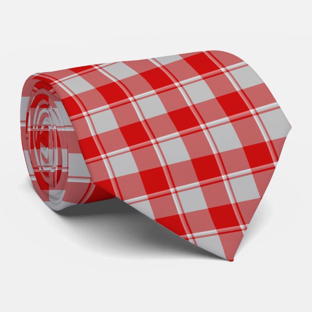 Cravate Silver and Guardsman Red Plaid Neck Tie (Roulé)