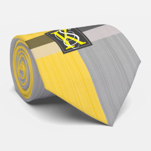 Cravate Simple deux tons jaune et gris Initiales Monogramm