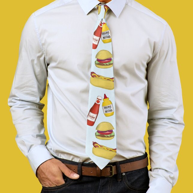 Cravate Simple hamburger drôle et humour de chien chaud (Hamburger and Hotdog whimsical neck tie. )