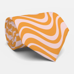 Cravate simple orange et rose rétro Wavy