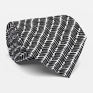 Cravate Simple rayures abstraites noir gris blanc en zigza
