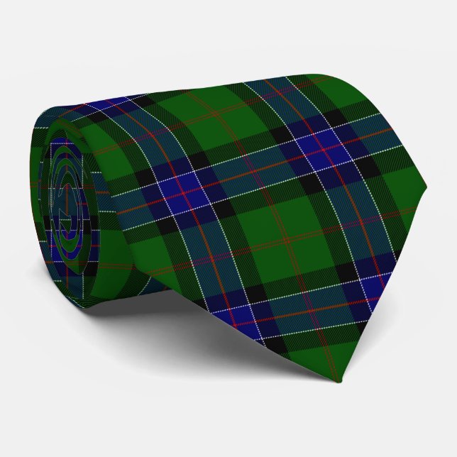 Cravate Sinclair tartan bleu vert plaid (Roulé)