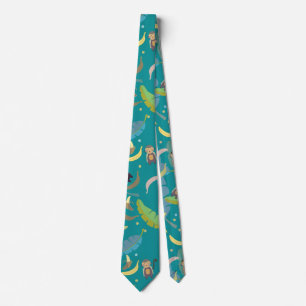 Cravate Singe mignon et bananes dans le Motif d'arbre