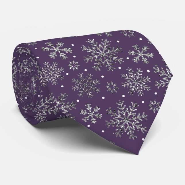 Cravate Snowflakes argenté violet Motif (Roulé)