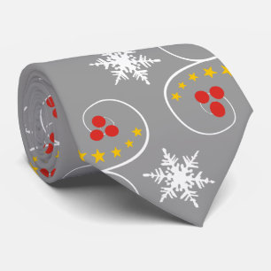 Cravate Snowflakes et baies motif gris Noël