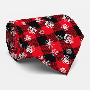 Cravate Snowflakes Red Buffalo Plaid l Christmas Pattern