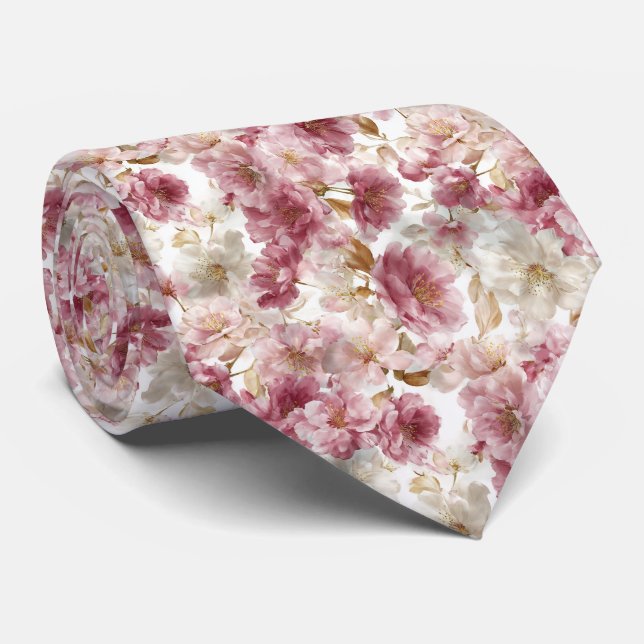 Cravate Soft Blush Watercolor Peonies Floral Wedding (Roulé)