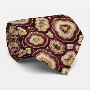 Cravate Soie fausse de luxe Col Burgundy + Gold Geode