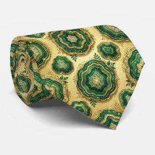 Cravate Soie fausse de luxe Géode verte + or