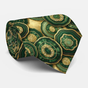 Cravate Soie fausse de luxe   Géode verte + or