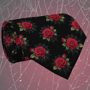 Cravate Soie fausse gothique Roses et toiles d'araignée