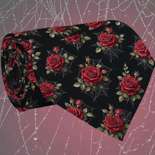 Cravate Soie fausse gothique Roses et toiles d'araignée