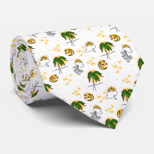 Cravate Soleil Jaune, Étoiles et Lune avec Palme Vert