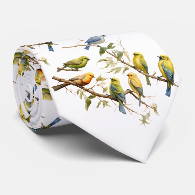 Cravate Songbirds Sur Une Branche (Roulé)