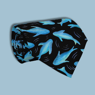 Cravate Sous le motif de poisson requin noir bleu de la me