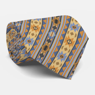 Cravate Southwest Design Gold Blue Grey Tribal Motif