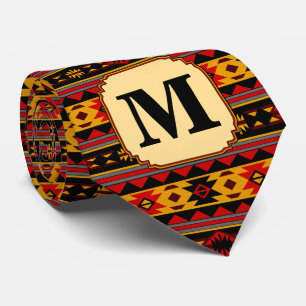 Cravate Southwest Design Red Black Gold Tribal Motif