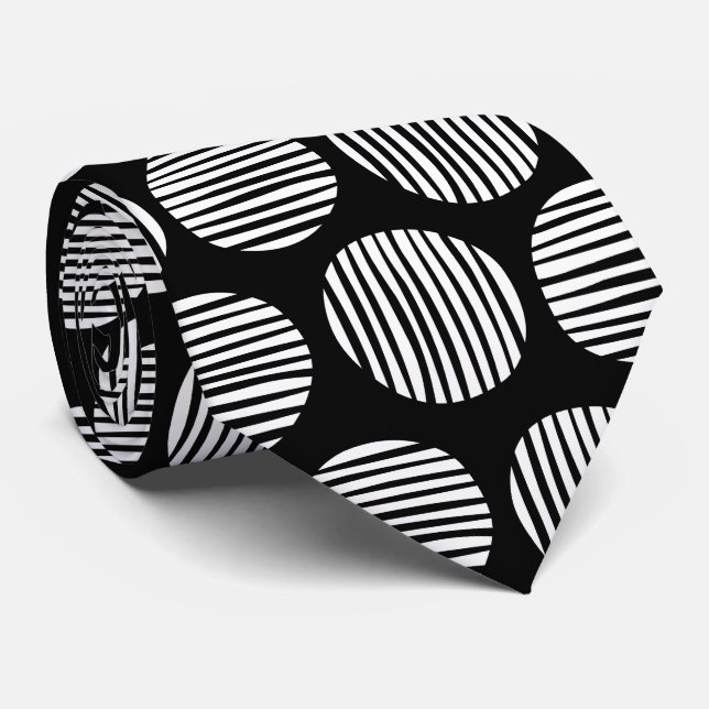 Cravate Spots Lined 190917 - Blanc sur Noir (Roulé)