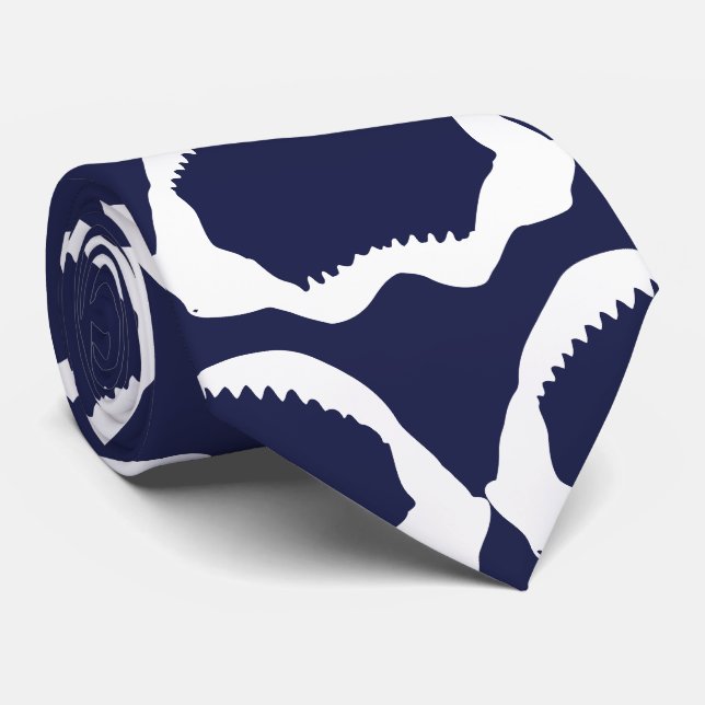 Cravate Squelette de mâchoire marine bleu et blanc de requ (Roulé)